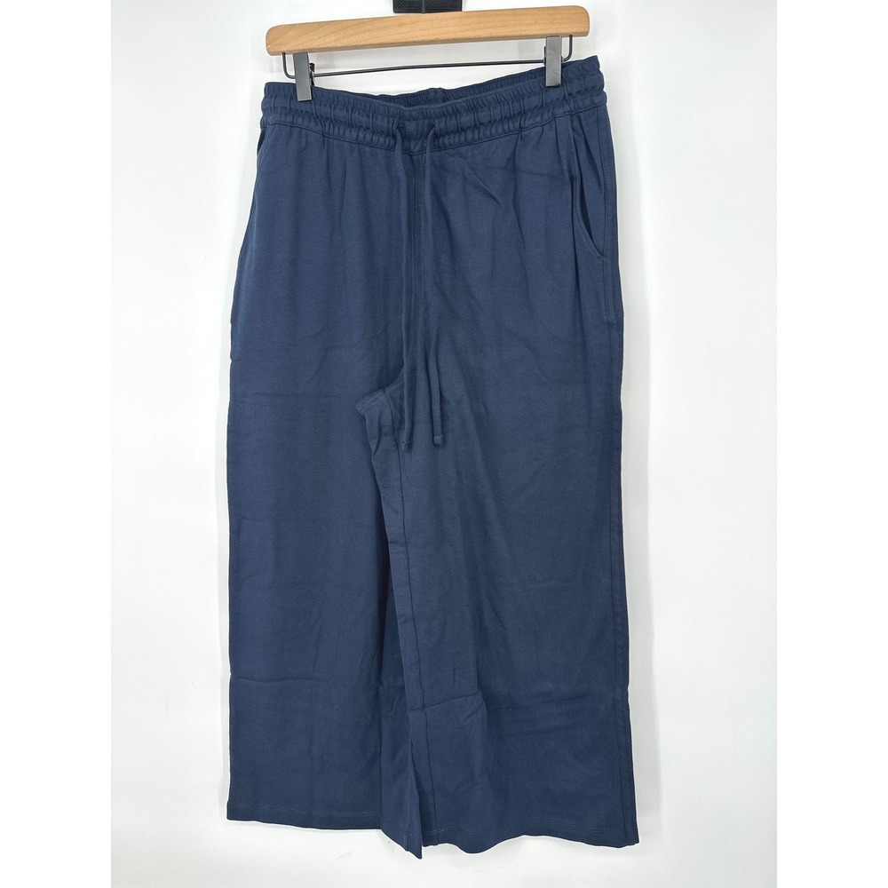Lands End Pants Womens M Navy Blue Sport Knit Wide Leg Sweatpants Lounge Active